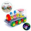 Locomotora de engranajes transparentes giratorios, luz multicolor, música, regalo de cumpleaños para niños, coche de juguete eléctrico universal, venta al por mayor