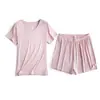 Pijama de Modal Suave para Dormir Profundamente para Mujer Verano Gama Alta Manga Corta Pantalones Cortos Transpirable Fresco Conjunto de Ropa para Casa para Mujer
