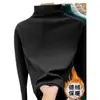 Camisa base para niños y niñas nueva otoño e invierno engrosada manga larga forro polar cuello semialto engrosado top de moda