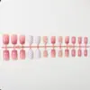 24 Piezas Cuadradas Portátiles Transfronterizas Estilo Simple Flores Dulces Blanco Color Sólido Puntos Rosas Uñas Postizas Francesas