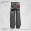 Jeans de pierna recta de moda con estampado de letras de marca y corazones para hombre, estilo callejero hip-hop, holgados, de pierna ancha, versátiles, de largo hasta el suelo