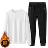 Conjunto de Sudadera de Algodón de Invierno con Cuello Redondo para Hombre, Jersey con Forro Polar, Ropa Deportiva Casual Cálida, Logo Personalizable, Forrado de Polar y Engrosado