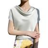 Camiseta Satinada de Estilo Francés con Olas y Cuello Libre para Mujer, Top Corto Elegante, Camiseta Básica Versátil de Manga Corta para Tallas Grandes