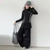Conjunto de outono 2026 novo estilo para meninas e meninas mais velhas: top justo estilo coreano e culottes com gola semi-alta