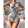 Body Sexy Estilo Francés de Malla Transparente con Cordones, Encaje Empalmado y Espalda Descubierta, un Artículo Popular