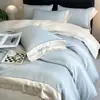 Conjunto de cama de luxo de alta qualidade com quatro peças de algodão de fibra longa, lençol e capa de edredom 100% algodão, conjunto de cama totalmente em algodão para dormitórios estudantis, conjunto de três peças