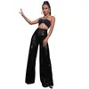 Pantalones Largos de Moda con Lentejuelas Europeos y Americanos de Cintura Alta para Mujer de Pierna Ancha, Fluidos de Verano, Pantalones tipo Falda Casual Delgados, Adelgazantes, Transpirables