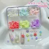 Decoraciones para Uñas Flor de Cinco Pétalos Color Dopamina Mezcladas con Mini Flores de Resina Blanca Rhinestones Accesorios DIY