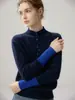 Suéter de Cachemira Color Block para Mujer, Cuello Semi Alto, Manga Larga, Suéter Pulóver, Otoño Invierno, Casual, Versátil, Capa Base de Punto