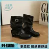 Botas Apiladas Arrugadas de Color Liso Estilo Europeo para Mujer 2026 Otoño Nuevas Llegadas Hebilla de Remache Oculta para Aumentar la Altura Adelgazantes Botas de Moda