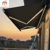 Toldo Parasol Eléctrico Gris Caja Completa, Parasol de Aleación de Aluminio para Balcón y Patio de Villa, Toldo Retráctil Eléctrico con Luces