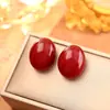 Brincos Esmaltados Ovais Cor Vinho Retrô com Toque de Luxo, Brincos da Moda e Elegantes Estilo Hong Kong, Simples e Versáteis para Mulheres
