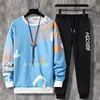 Estudantes jovens masculino moderno primavera e outono nova estampa esportivo lazer duas peças manga longa gola redonda terno atacado
