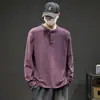 Camiseta de Manga Larga con Cuello Henley Americano para Hombre Otoño 2026 Nueva Marca de Moda Holgada Talla Grande Capa Base Top Retro
