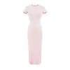 Vestido de Verano Nuevo Kardashian para Mujer, Sexy, de Cuello Redondo, Manga Corta, con Abertura Trasera, Color Sólido, Ajustado, que Resalta la Cadera