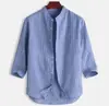 Camisa Juvenil de Moda Nueva Versátil de Moda para Hombre Otoño Manga Tres Cuartos Estilo Simple Holgado Moda Artística Color Sólido Ins