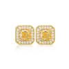 Conjunto de Açúcar Cortado Flor de Gelo Flash Colar Pingente de Diamante de Alto Carbono Anel de Diamante Amarelo Brincos Caibao Completamente Diamantados de Luxo para Mulheres