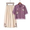 Camisa pequeña con botones chinos para mujer de mediana edad, estilo nacional, vestido de verano, estilo occidental, costuras, cuello redondo, manga corta, camiseta para madre.