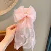 Pinza para el pelo con lazo grande de cinta para niñas, Pinza superior de malla tipo hada con flor y perla, Accesorio para el pelo de tela para coleta alta