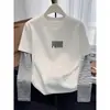 Camiseta de manga larga de algodón puro para mujer, diseño patchwork a rayas de dos piezas falsas, moderna y elegante, top gris versátil, capa base para otoño