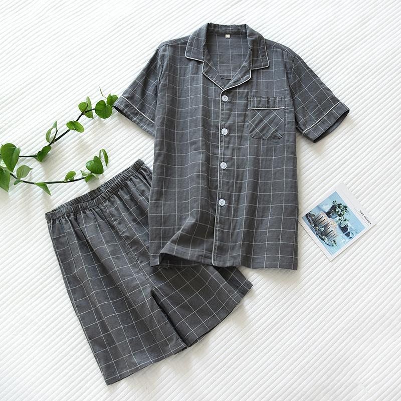 格子纱布短短套装