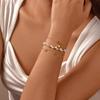 Joyería Elegante Francesa Acero Inoxidable Cadena Plana de Cruz Cadena en Forma de Corazón Pulsera con Cuentas de Concha Oro de 18K Br-2563