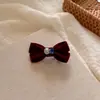 Pasador de Pelo Exquisito con Lazo de Terciopelo Retro, Pedrería y Perlas, Pinza para Flequillo de Diamantes, Pinza Lateral para la Frente de Mujer, Pinza de Pato