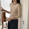¡Diseño Elegante y Pensado! Suéter de Punto Elástico 100% Lana con Cuello en V, Estilo Primavera, Manga Larga, Ajuste Delgado, Prenda Base Delgada para Viajar