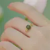 Anillo de jade Hetian para mujer, boca abierta, ajustable, con diseño de flores, estilo antiguo, dulce pulsera de moda para niñas, combina con todo.