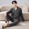 Pijama nuevo de algodón puro para hombre, estilo primavera y otoño, holgado, simple, casual, de manga larga, pantalón largo, cárdigan, conjunto de ropa para casa para otoño