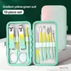 Nuevo Set de Cortaúñas Transfronterizo en Color Gradiente Amarillo-Verde, Set de 18 Piezas para Uso en Casa, Tijeras de Manicura, Kit de Herramientas de Belleza y Cuidado de Uñas