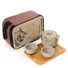 Tetera de Cerámica Rústica y Dos Tazas Set de Té Portátil para Viajes Montado en Coche Set de Té de Cerámica Kung Fu Tazas de Té Tetera