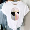 Atacado estação independente primavera e verão figura geométrica tamanho grande feminino retro desenho animado letras branco top camiseta feminina