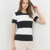 Camisetas Listradas Europeias e Americanas da Amazon para Comércio Exterior Russo Verão 2026 Roupas Femininas Slim Fit de Manga Curta
