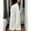 Jeans vintage de cintura alta de pierna ancha para mujer, estilo coreano de otoño, color gris cemento, diseño de bolsillo delantero, pantalones holgados de campana hasta el suelo