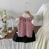 Chaleco Rayado con Cuello de Muñeca y Lazo Dianxi Verano Nuevo Estilo para Bebés Niñas, Falda Corta Simple y Fresca de Trabajo