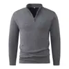 Suéter Masculino de Outono e Inverno com Meio Zíper e Gola Alta, Cor Sólida, Casual de Negócios, Gola Canelada, Quente, Pulôver, Camada Base de Tricô