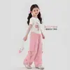 Conjunto de Verano para Niñas Nuevo Elegante Estampado de Dibujos Animados Camiseta de Manga Corta y Pantalones Cargo Conjunto de Dos Piezas para Estudiantes de Secundaria