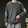 Camiseta deportiva casual para hombre de manga larga con estampado, moderna para adolescentes, adecuada para todas las estaciones, cuello redondo, top básico de manga larga