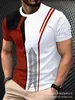 Camiseta de Manga Corta a Rayas de Bloques de Color para Hombre Estilo Europeo y Americano con Estampado de Montaña, Cuello Redondo, Manga Media Casual, Ropa para Hombre Transfronteriza al por Mayor