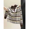 Suéter de Punto con Bloques de Color Melanoides, Cuello Medio Alto, Media Cremallera, Estilo Perezoso Otoño Invierno para Mujer, Top Rayado Holgado Adelgazante
