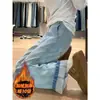 Jeans Rectos Gruesos Forrados de Polar Estilo Retro Americano para Mujer, Temporada de Primavera, Tallas Grandes, Cintura Alta, Adelgazantes, Pantalones Anchos Sueltos