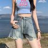 Shorts de Mezclilla de Pierna Ancha con Orilla Cruda Rotos para Mujer Retro Cintura Alta Nuevo Verano Holgados Rectos Línea A Pantalones Cortos