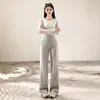 Pantalones Casuales Rectos de Air-Layer de Modal para Mujer, Delgados, Caídos, con Cordón, Bolsillos Dobles, Corte Holgado, Versión Estrecha, Pantalones Deportivos de Pierna Ancha