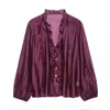 Ropa de Mujer Transfronteriza Moda Europea y Americana 2026 Blusa de Gasa con Volantes y Escote en V Profundo Mangas Largas Tipo Linterna para Mujer F526113