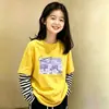 Camiseta de Manga Larga Nueva para Niñas 2026, Camiseta Base Holgada para Niños Mayores, Top de Algodón Puro Falso de Dos Piezas para Primavera y Otoño