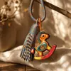 Pingente de cavalo de balanço esculpido em madeira com franjas, chaveiro de bolsa, ornamento decorativo, chaveiro do cavalo do zodíaco, corda trançada, artesanato em madeira
