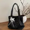 2026 Nova Bolsa de Ombro Brilhante Estilosa Estrela Grande Capacidade para Mulheres, Estilo Casual para o Dia a Dia e Passeios, Bolsa de Tecido de Mão