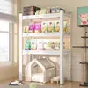 Estante de estilo aberto, cama de gato multinível, prateleira de armazenamento, petisco para animais de estimação e estrutura de escalada, cabideiro de varanda