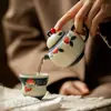 Estilo Dinastía Tang y Song Glaseado de Caramelo Azul-Verde Melocotón Tetera de Cerámica Estilo Antiguo para el Hogar con Filtro de Agujero de Bola para Juego de Té Kung Fu